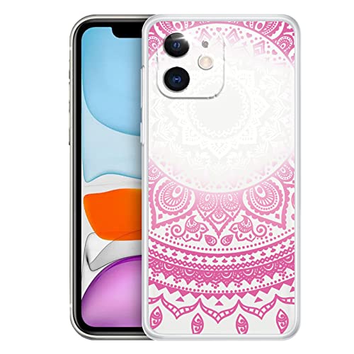 Rostsant iPhone 12 Hülle Klare Silikon mit Motiv Crystal Clear TPU Schutzhülle iPhone 12 Transparentes Handyhülle für iPhone 12 6.1" - Pink Mandala von Rostsant