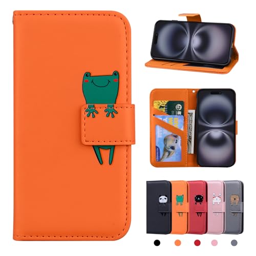 Rostsant iPhone 16 Hülle PU Leder Brieftasche iPhone 16 Schutzhülle Stehfunktion Magnetic Closure Handyhülle für iPhone 16 Oranger Frosch Rostsant iPhone 16 Hülle PU Leder Brieftasche iPhone 16 Schutzhülle Stehfunktion Magnetic Closure Handyhülle für iPhone 16 Oranger Frosch von Rostsant