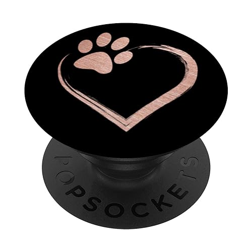 Rosa Hundepfote mit Herz auf schwarzem Handygriff für Mädchen PopSockets mit austauschbarem PopGrip von Rosy dog paw and black lovers