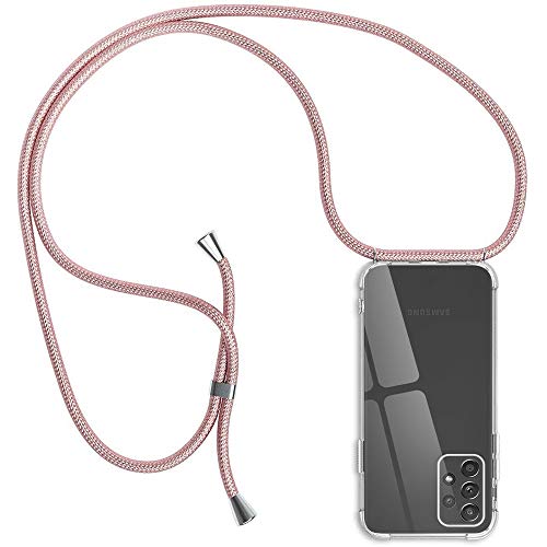 Handykette für Samsung Galaxy A52s 5G/ A52 5G/4G Hülle, Transparent Silikon Handyhülle mit Band für Samsung A52/ A52s Schutzhülle mit Kordel, Rosyheart Cover zum Umhängen Necklace Halskette Roségold von Rosyheart-EU