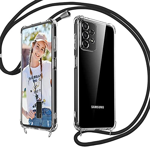 Handykette für Samsung Galaxy A52s 5G/ A52 5G/4G Hülle, Transparent Silikon Handyhülle mit Band für Samsung A52/ A52s Schutzhülle mit Kordel, Rosyheart Cover zum Umhängen Necklace Halskette Schwarz von Rosyheart-EU