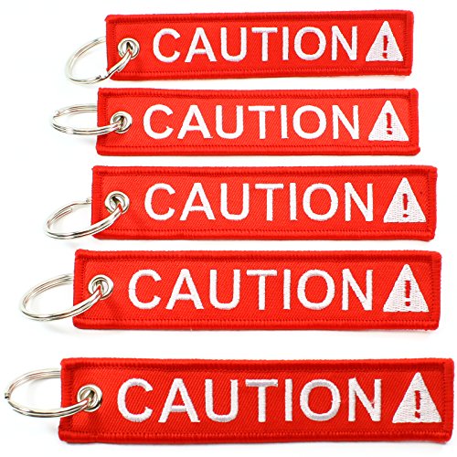 Vorsicht Schlüsselanhänger Sicherheit Tag Rot Weiß Größe: 1 in von 5 in Anzahl: 5 Pack – von rotary13b1 von Rotary13B1