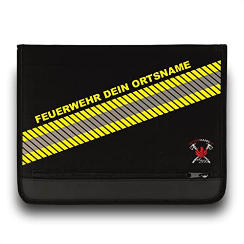 Feuerwehr Schreibmappe 3M Scotchlite/mit Feuerwehr + Ortsname/Einsatzorganizer HuPf Style mit Reflexstreifen auch für THW Rettungsdienst von Roter Hahn 112