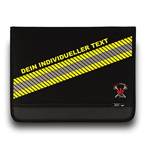 Feuerwehr Schreibmappe 3M Scotchlite / mit individuellem Text / Einsatzorganizer HuPf Style mit Reflexstreifen auch für THW Rettungsdienst von Roter Hahn 112