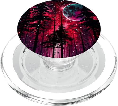 Roter Lila Galaxie-Mond und Stern-Wald für Männer und Frauen PopSockets PopGrip für MagSafe von Rotes Nachtmondhimmeldesign aus dem Wald