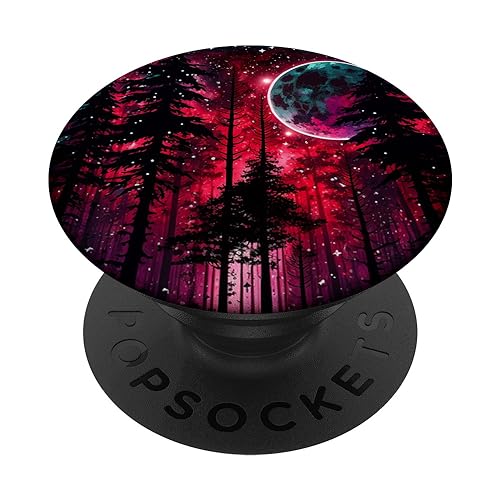 Roter Lila Galaxie-Mond und Stern-Wald für Männer und Frauen PopSockets Klebender PopGrip von Rotes Nachtmondhimmeldesign aus dem Wald