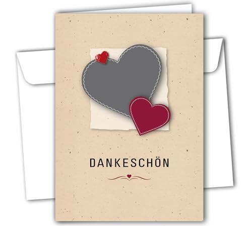 RotfuchsDesign – 12 Danke Karten mit Herz Dankeskarten Danksagung Dankeschön mit Umschlägen Klappkarte Herz Danke sagen Blanko DIN A6 Hochzeit Taufe Geburtstag Jubiläum Feier Konfirmation Kommunion von RotfuchsDesign