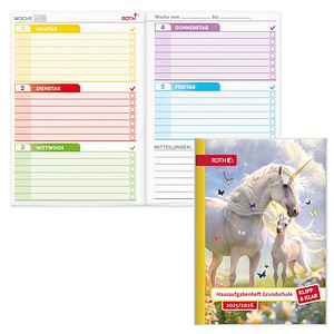ROTH Hausaufgabenheft Einhornwiese Klipp & Klar liniert A5 ohne Rand, 96 Blatt von Roth