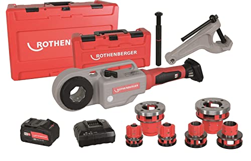 ROTHENBERGER 1000003389 SUPERTRONIC 2000 E Akku-Gewindeschneidmaschine mit Gegenhalter im ROCASE, ROFIX-Adapter und ROBP 18/4 Li-Power Akku, 13mm-60mm Arbeitsbereich Durchmesser von Rothenberger