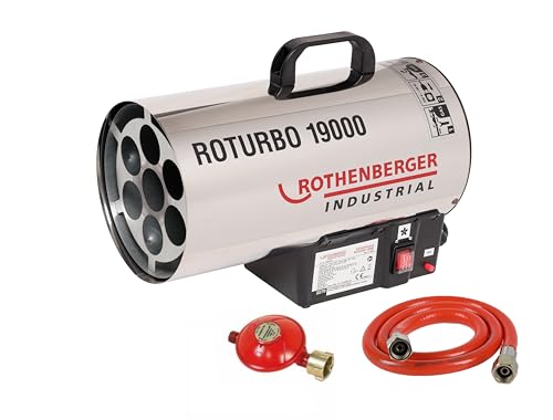 ROTHENBERGER Industrial Gas Heiz Kanone/Gebläse RoTurbo 19000 inkl. Piezo-Zündung | Schlauch 1 m und Regler 300mbar | 18,2 kW | Thermosicherung | wettergeschützter Außenbereich | 1500000051 von Rothenberger