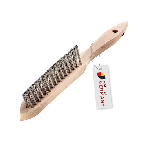 ROTHENBERGER Industrial Kratzbürste Unkraut | Drahtbürste | Grillbürste | Metallbürste | Kehlnahtbürste | Handdrahtbürst 3-reihig I 28 cm lang I mit Holzgriff von Rothenberger
