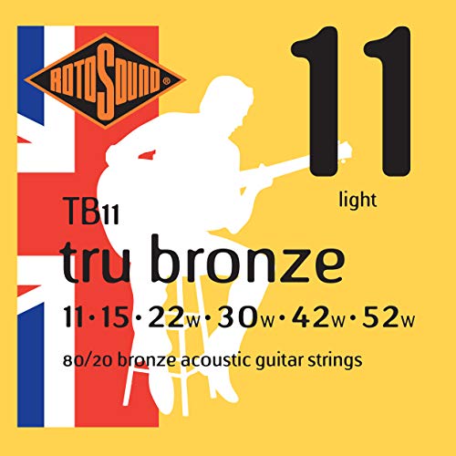 Rotosound 80/20 Bronze Saiten für Akustikgitarren, Stärke Light 11 15 22 30 42 52 von Rotosound