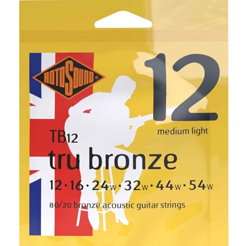 Rotosound 80/20 Bronze Saiten für Akustikgitarren, Stärke Medium-Light 12 16 24 32 44 54 von Rotosound