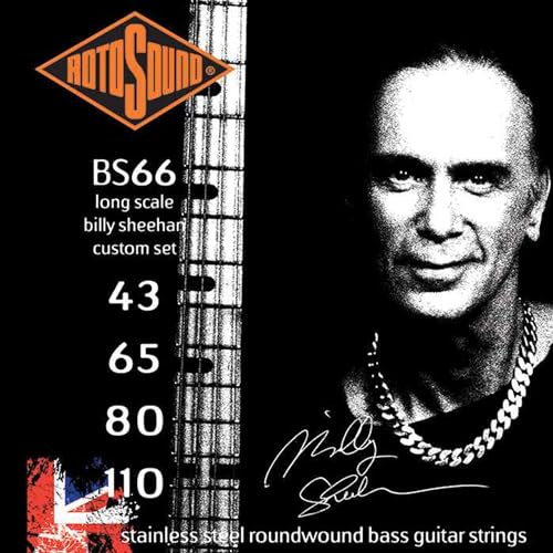 Rotosound Edelstahlsaiten Billy Sheehan für E-Bass, Runddraht, Stärke 43 65 80 110 von Rotosound