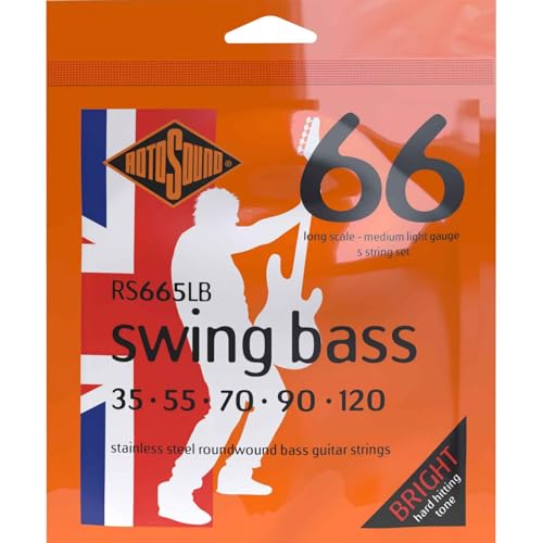 Rotosound Edelstahlsaiten für E-Bass, Runddraht, Stärke Medium Light 35 55 70 90 120 von Rotosound