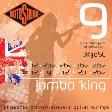 Rotosound JK30SL Jumbo King Saitensatz f. 12-saitige Westerngitarre .009-.046w Rotosound JK30SL Jumbo King Saitensatz f. 12-saitige Westerngitarre .009-.046w von Rotosound