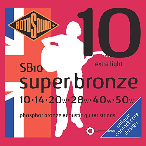 Rotosound SB Super Bronze Piano-String Akustikgitarre Phosphor Bronze Satz Extra Light 10-50 SB10 von Rotosound