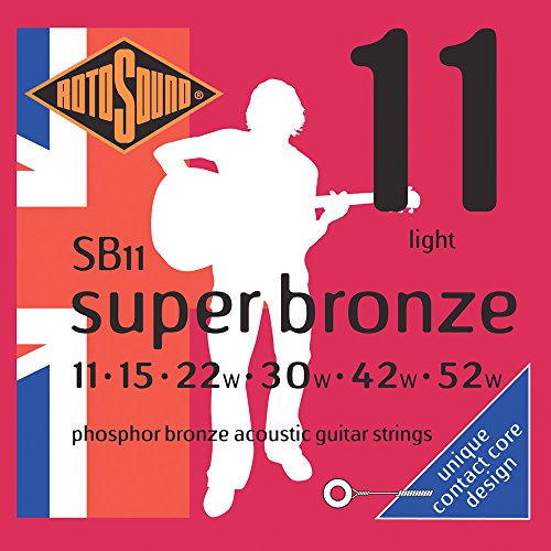 Rotosound Kontaktkern Phosphor-Bronze-Saiten für Akustikgitarren, Stärke Light 11 15 22 30 42 52 von Rotosound