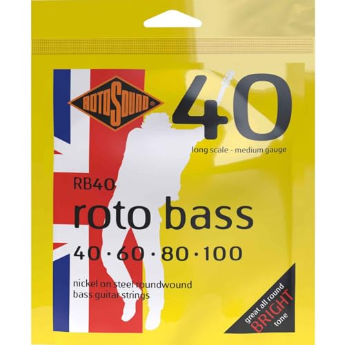 Rotosound Nickelsaiten für E-Bass, Runddraht, Stärke Medium 40 60 80 100 von Rotosound