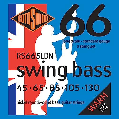 Rotosound Nickelsaiten für E-Bass, Runddraht, Standardstärke 45 65 80 105 130 von Rotosound