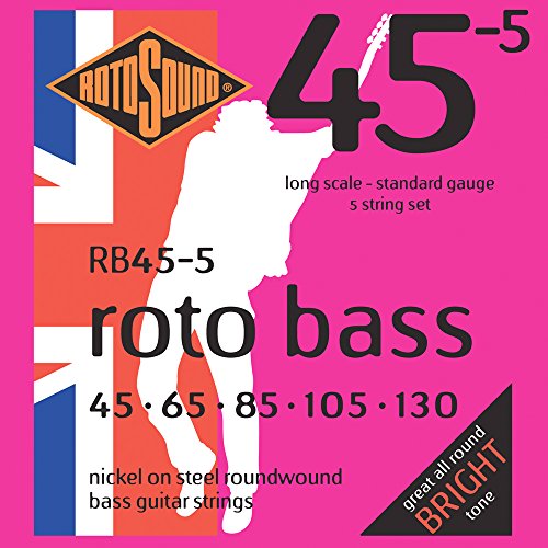 Rotosound Nickelsaiten für E-Bass, Runddraht, Standardstärke 45 65 85 105 130 von Rotosound