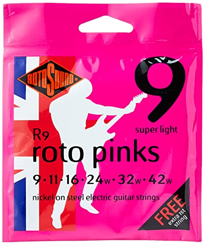 Rotosound Nickelsaiten für E-Gitarren, Stärke Super Light 9 11 16 24 32 42 von Rotosound