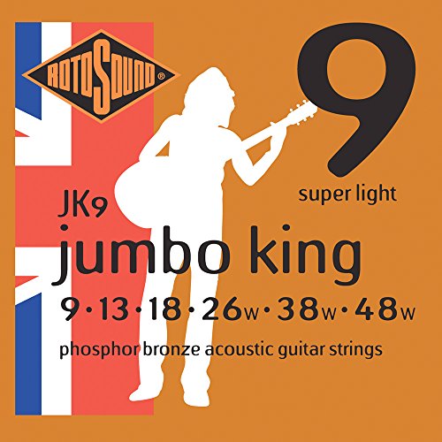 Rotosound Phosphor-Bronze Saiten für Akustikgitarren, Stärke Super Light 9 13 18 26 38 48 von Rotosound