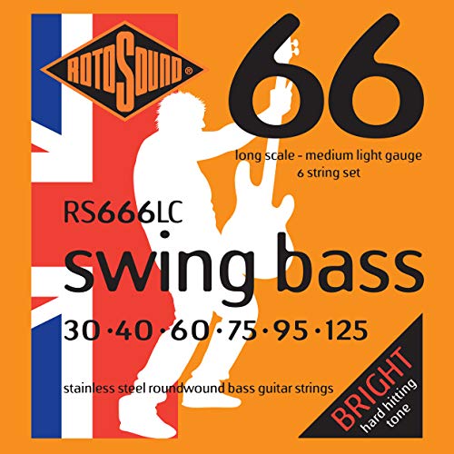 Rotosound Saiten für E-Bass Swing 66 Stainless Sets 6-STR. RS666LC Stainless Medium-Light 30-125 von Rotosound