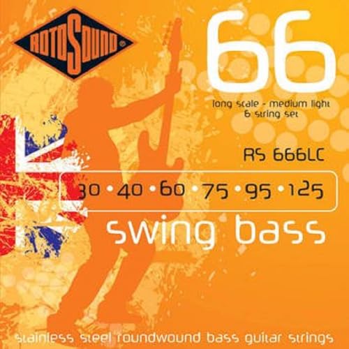 Rotosound Saiten für E-Bass Swing 66 Stainless Sets 6-STR. RS666LC Stainless Medium-Light 30-125 von Rotosound