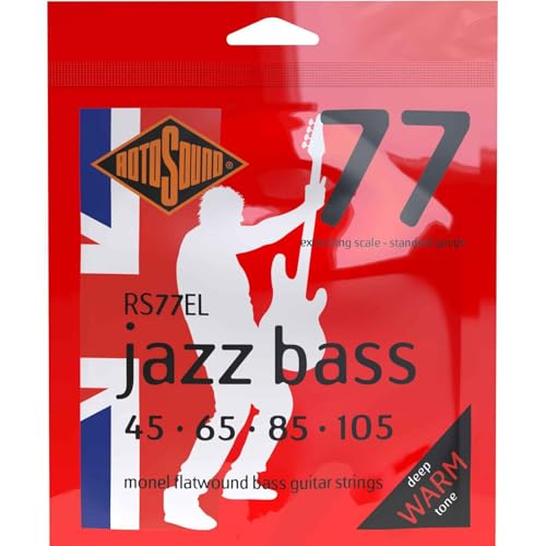 Rotosound Saiten für Jazz-Bass (Flachdraht, extra lange Mensur, Standardstärke 45 65 85 105) von Rotosound