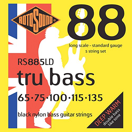 Rotosound Schwarze Nylonsaiten für E-Bass, Flachdraht, Standardstärke 65-135 von Rotosound