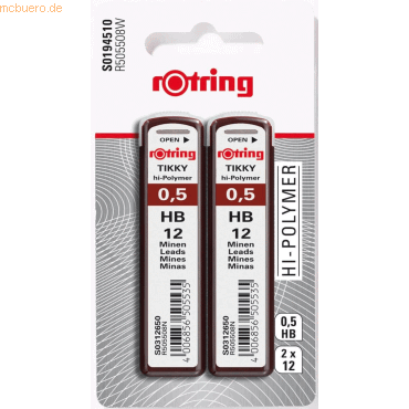20 x Rotring Feinminen 0,5mm HB VE=2x12 Stück 20 x Rotring Feinminen 0,5mm HB VE=2x12 Stück von Rotring