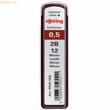 Rotring Feinminen hi-polymer 0,5mm 2B schwarz VE=12 Stück von Rotring