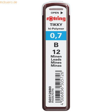 Rotring Feinminen hi-polymer 0,7mm B schwarz VE=12 Stück von Rotring