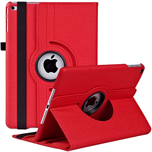 Hülle für iPad Air 2/Air 1/iPad 9,7 Zoll 2018/2017 (5./6. Generation), 360 Grad Verstellbare Schutzhülle mit Multi-Winkel Viewing und Auto Schlaf/Wach Funktion (Groß Rot) von Rouceyxin