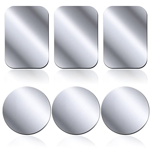 Rouclo Metallplatte 6 Stück für Magnet KFZ Handy Halterung, Metallplättchen Handyhalterung Metall Platte mit Klebefolie für kfz handyhalter - Rechtecke +Runden Silber von Rouclo