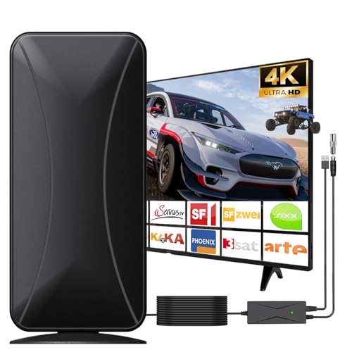 Roujune DVBT2 Antenne TV Innen/Außen, Zimmerantenne DVB-T & DVB-T2 Antennen mit Verstärker, Zimmerantenne für Fernseher mit Großer Reichweite und 360° Empfang, Geeignet für 4K 1080p & Alle TV-Geräte Roujune DVBT2 Antenne TV Innen/Außen, Zimmerantenne DVB-T & DVB-T2 Antennen mit Verstärker, Zimmerantenne für Fernseher mit Großer Reichweite und 360° Empfang, Geeignet für 4K 1080p & Alle TV-Geräte von Roujune