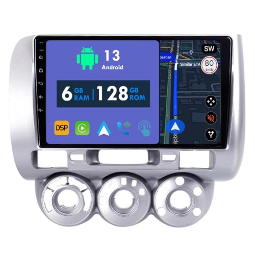 RoverOne Autoradio GPS für Honda Fit Jazz 2002 2003 2004 2005 2006 2007​ Carplay Android Auto Stereo Head Unit Bluetooth Sat Navigation (für Linkslenker) von RoverOne