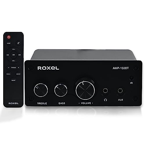 Roxel AMP-150BT Verstärker für 2 Kanal Bluetooth Stereo Audio Verstärker Empfänger, Mini HiFi Amp für Lautsprecher bis 90W x 2, mit Bass und Höhensteuerung von Roxel