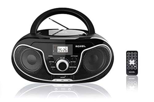 Roxel RCD-S70BT Tragbarer Boombox-CD-Player mit Fernbedienung, FM-Radio, USB-MP3-Wiedergabe, 3,5 mm AUX-Eingang, Kopfhöreranschluss, LED-Display, kabelloses Musik-Streaming, Schwarz von Roxel