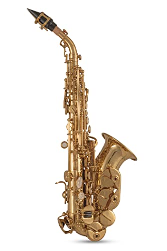 Roy Benson Bb-Sopran Saxophon SG-302 (Premium Messing Design, mit ergonomischem RND S-Bogen, Hoch F#-Klappe, PISONI Polster, Transport-Leichtetui, mit Rucksackgarnitur) von Roy Benson
