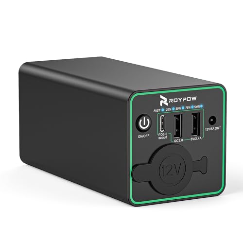 RoyPow Powerbank mit zigarettenstecker 30W PD Tragbares Ladegerät USB-C Power Bank mit 12V DC Anschluss für Dashcam Auto Geräte Laptop MacBook Air Astrofotografie iPhone Kompressorkühlbox von RoyPow