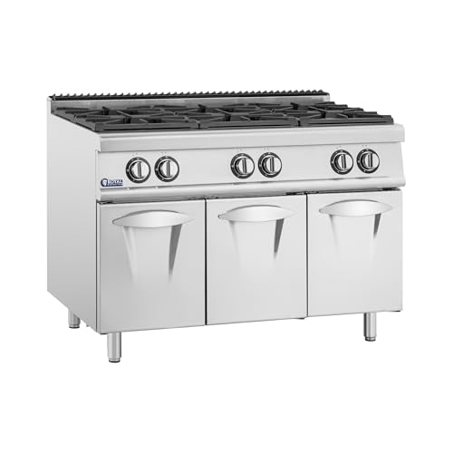 Royal Catering Gasherd mit Unterschrank 21,6 kW 6 Brenner Edelstahl entnehmbare Brennermulden Brenndüsen zum Umrüsten Propangas LPG Erdgas Flammensperre Dunstabzug Gas-Standherd Propangasherd Royal Catering Gasherd mit Unterschrank 21,6 kW 6 Brenner Edelstahl entnehmbare Brennermulden Brenndüsen zum Umrüsten Propangas LPG Erdgas Flammensperre Dunstabzug Gas-Standherd Propangasherd von Royal Catering