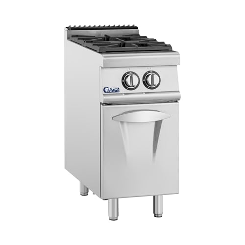 Royal Catering Gasherd mit Unterschrank 7,2 kW 2 Brenner Edelstahl entnehmbare Brennermulden Brenndüsen zum Umrüsten Propangas LPG Erdgas Flammensperre Dunstabzug Gas-Standherd Propangasherd von Royal Catering