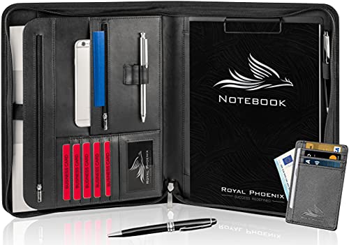 Royal Phoenix® Business Schreibmappe A4 'Falcon' - Hochwertige Businessmappe mit Reißverschluss - inkl. Kreditkartenetui + weiteren EXTRAS - Dokumentenmappe aus hochwertigem Kunstleder in Schwarz von Royal Phoenix