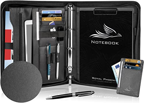 Royal Phoenix® Business Schreibmappe A4 'Hawk' - Hochwertige Ringbuchmappe mit Reißverschluss - inkl. Kreditkartenetui + weiteren EXTRAS - Arbeitsmappe aus hochwertigem Kunstleder in Anthrazitgrau von Royal Phoenix