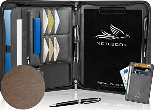 Royal Phoenix® Business Schreibmappe A4"Raven" - Hochwertige Konferenzmappe mit Doppel Reißverschluss - inkl. Kreditkartenetui + weiteren EXTRAS - Arbeitsmappe aus hochwertigem Kunstleder in Mokka von Royal Phoenix