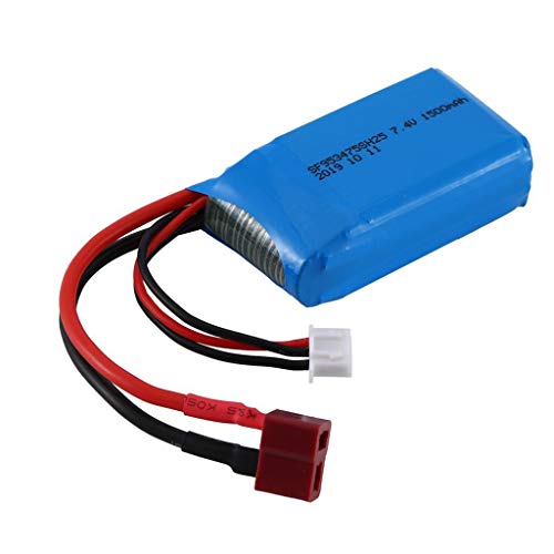 7,4 V 1500 mAh Batterie T-Stecker für WLTOYS A959-B/A969-B/A979-B/K929-B/144001 RC Auto Auto Modellbausatz 1 18 (As show, One Size) von Rpporm