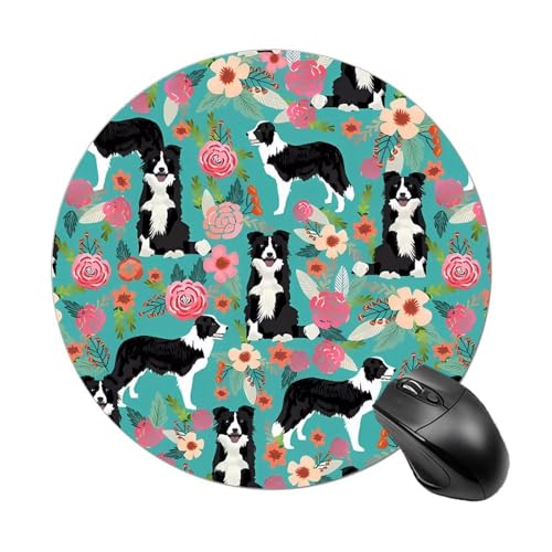 Border Collie Florals Mauspad, kleines Mauspad mit rutschfester Gummiunterseite, bequemes Laptop-Mauspad, rund, wasserdicht, Mauspad für Büro, Zuhause, Computer, 20 x 20 cm Border Collie Florals Mauspad, kleines Mauspad mit rutschfester Gummiunterseite, bequemes Laptop-Mauspad, rund, wasserdicht, Mauspad für Büro, Zuhause, Computer, 20 x 20 cm von Rrtsmsgh