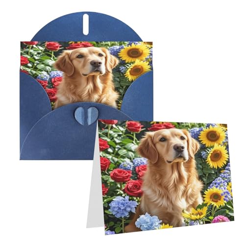 Grußkarten Golden Retriever und Blumen, Blanko-Grußkarten mit Umschlägen für alle Gelegenheiten, Freundschaftskarten, Jubiläumskarten von Rrtsmsgh